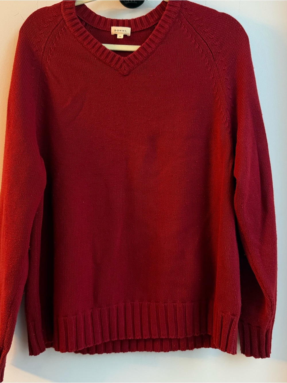 DONNI. Women's V-Neck Sweater in Red